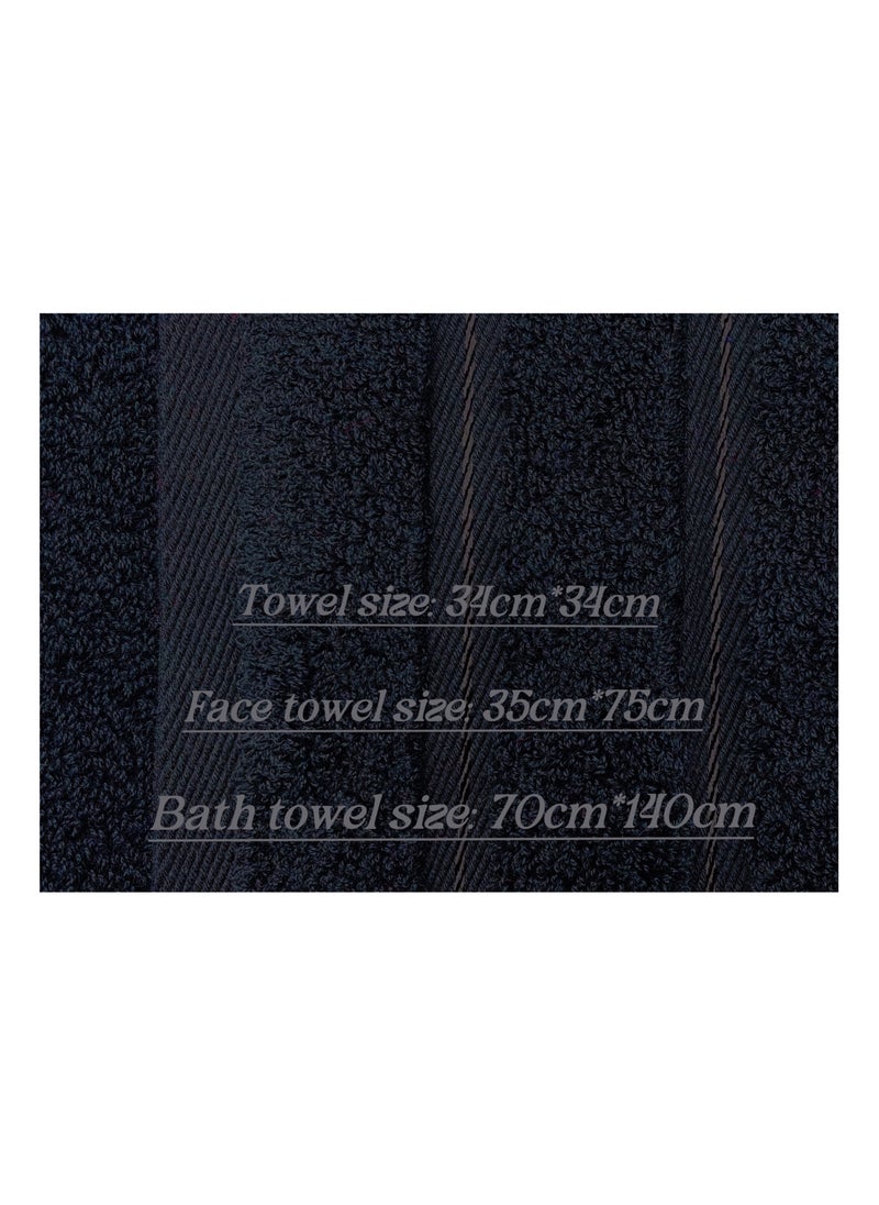 Luxury Bath Towel Set100% Cotton High Water Absorption Thickened Soft and Durable Hotel Bathroom Towels Sports Beach Spa Daily Household Size 2 (70 * 140cm) 2 (35 * 75cm) 2 (34 * 34cm) (Black)