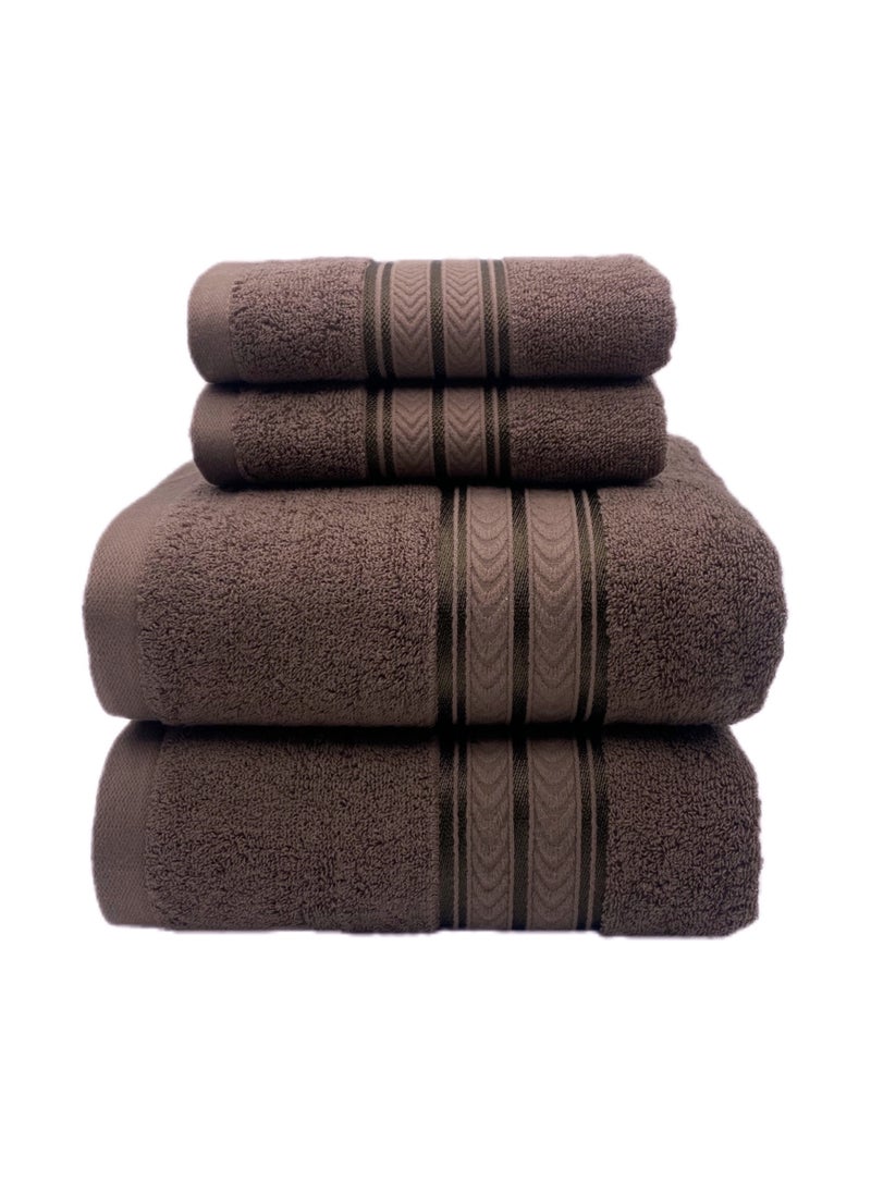 Soft Luxury Cotton Türkiye Bath Towel Set Size (70 * 140cm) High Water Absorption Quick Drying Daily Durable Hotel Bathroom Spa (Brown, 4 piece towel set)