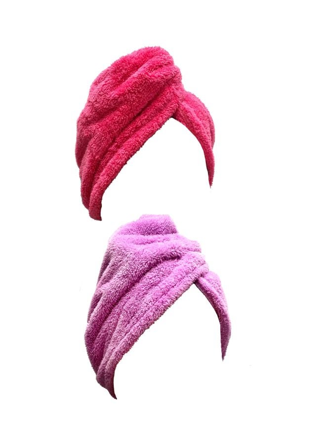 Pack Of 2 Hair Towel Wrap Pink/Red 10.6x27.6inch