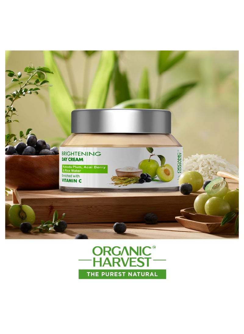 Organic Harvest Brightening Day Cream For Men/Women With Kakadu Plum, Acai Berry & Rice Water - 50gm