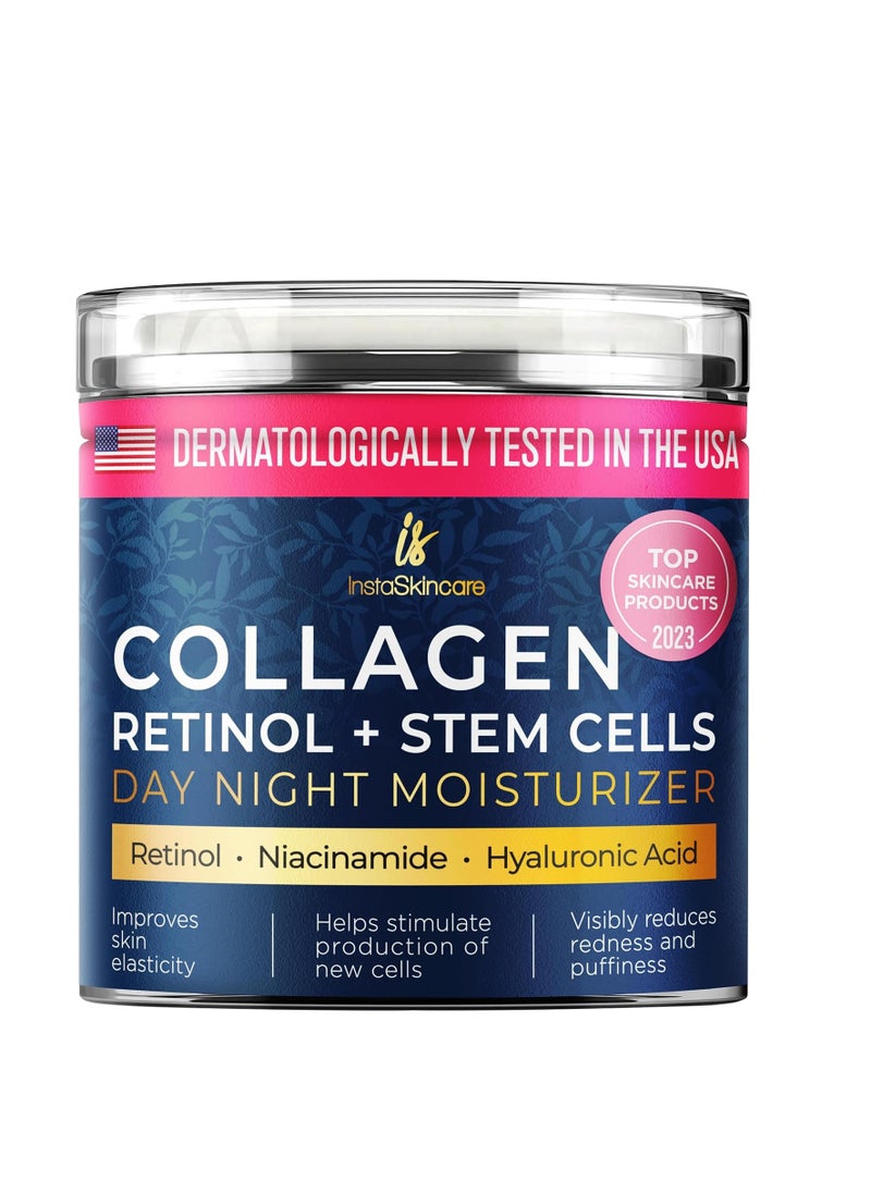 Collagen Face Moisturizer with Airless Pump - Collagen Botanical Stem Cells Cream for Skin with Retinol, Niacinamide, Hyaluronic Acid - Anti-Aging Day & Night Cream - Made in USA (1.7 Oz)