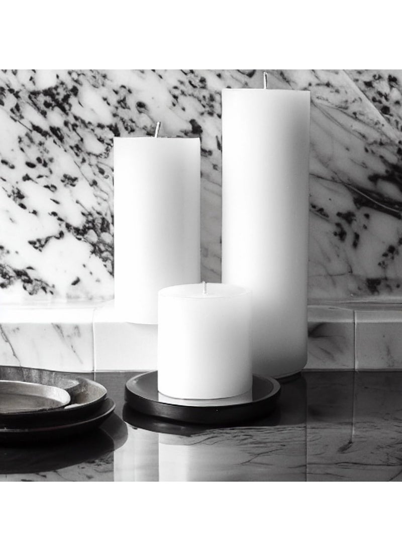 Set of 3 White Pillar Candles - 3x3, 3x6, 3x9 | Unscented & Dripless Candles for Decor, Events, Restaurants | Natural Wax with Cotton Wicks | 140+hrs Burn Time