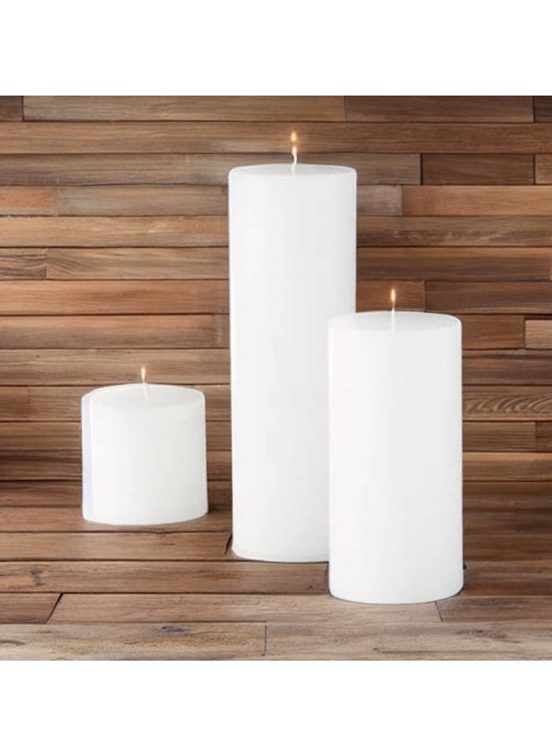 Set of 3 White Pillar Candles - 3x3, 3x6, 3x9 | Unscented & Dripless Candles for Decor, Events, Restaurants | Natural Wax with Cotton Wicks | 140+hrs Burn Time