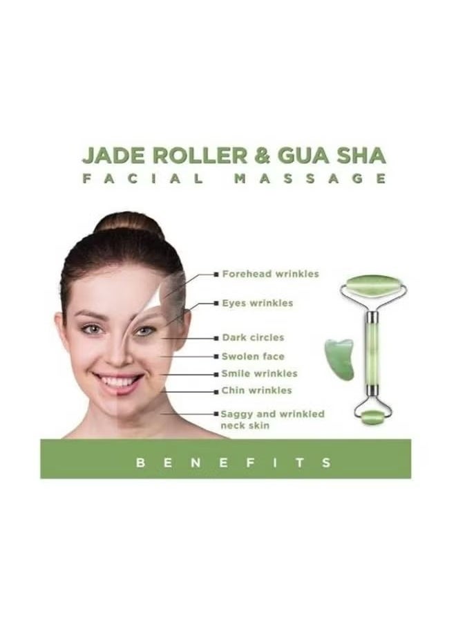 2 PCS Jade Roller Massager With Facial Tool Set Assorted