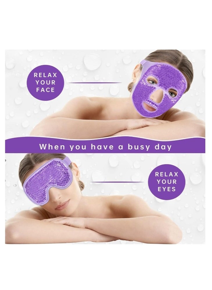 Cold Eye Masks Set, 2 Pcs Face Ice Pack and Gel Eye Mask, Reusable Cooling Face Mask Reduce Face Puffiness, Dark Circles, Gel Beads Hot Heat Cold Compress Packs for Headache, Puffy Eye (Purple)