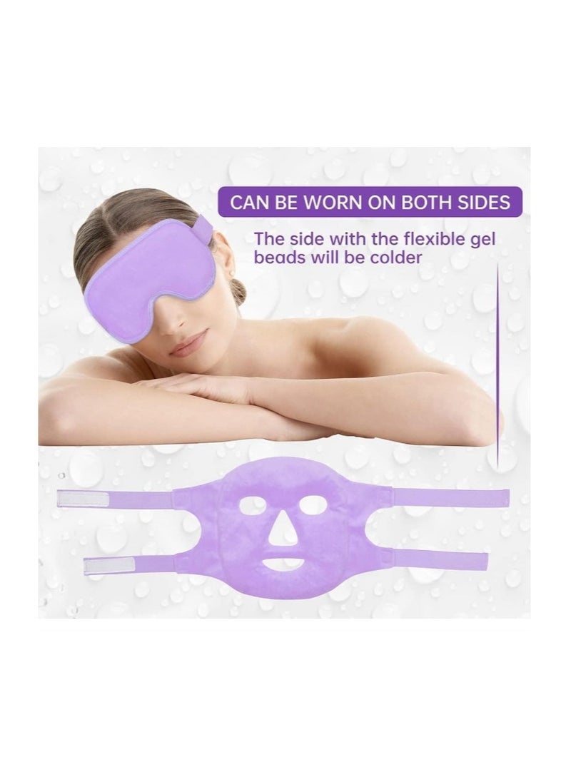 Cold Eye Masks Set, 2 Pcs Face Ice Pack and Gel Eye Mask, Reusable Cooling Face Mask Reduce Face Puffiness, Dark Circles, Gel Beads Hot Heat Cold Compress Packs for Headache, Puffy Eye (Purple)