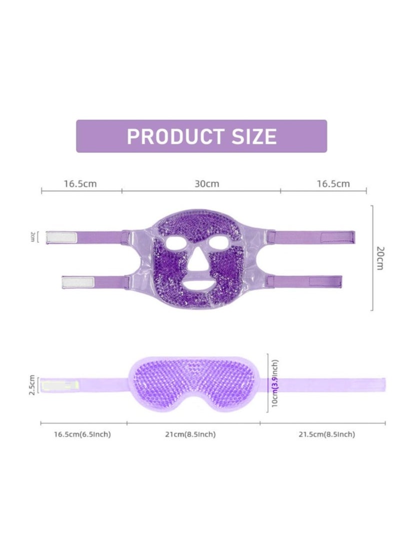 Cold Eye Masks Set, 2 Pcs Face Ice Pack and Gel Eye Mask, Reusable Cooling Face Mask Reduce Face Puffiness, Dark Circles, Gel Beads Hot Heat Cold Compress Packs for Headache, Puffy Eye (Purple)