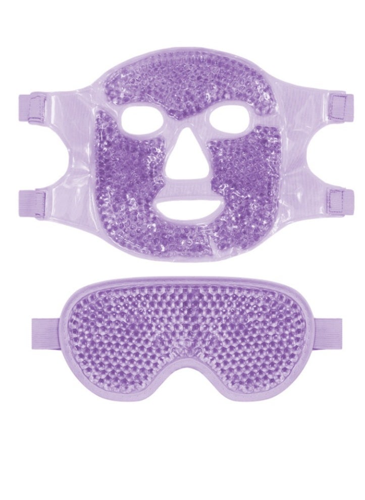 Cold Eye Masks Set, 2 Pcs Face Ice Pack and Gel Eye Mask, Reusable Cooling Face Mask Reduce Face Puffiness, Dark Circles, Gel Beads Hot Heat Cold Compress Packs for Headache, Puffy Eye (Purple)