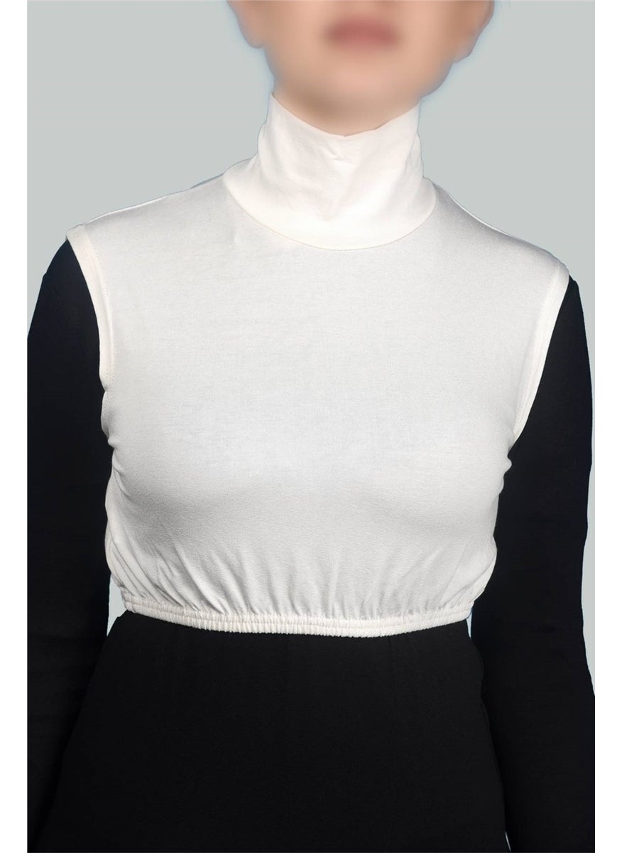 Zero Sleeve Turtleneck Full Neck Lycra Combed Cotton Women's Half Bodysuit - Ecru