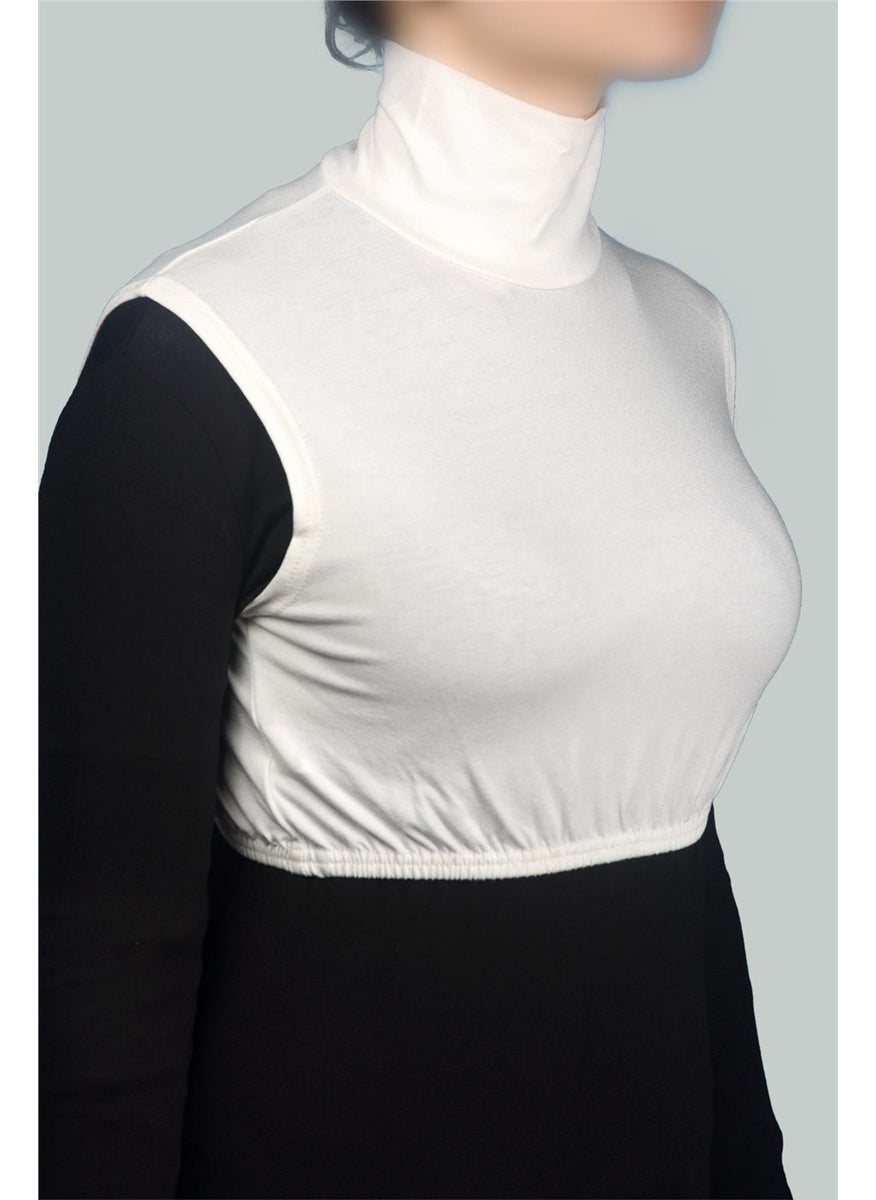 Zero Sleeve Turtleneck Full Neck Lycra Combed Cotton Women's Half Bodysuit - Ecru