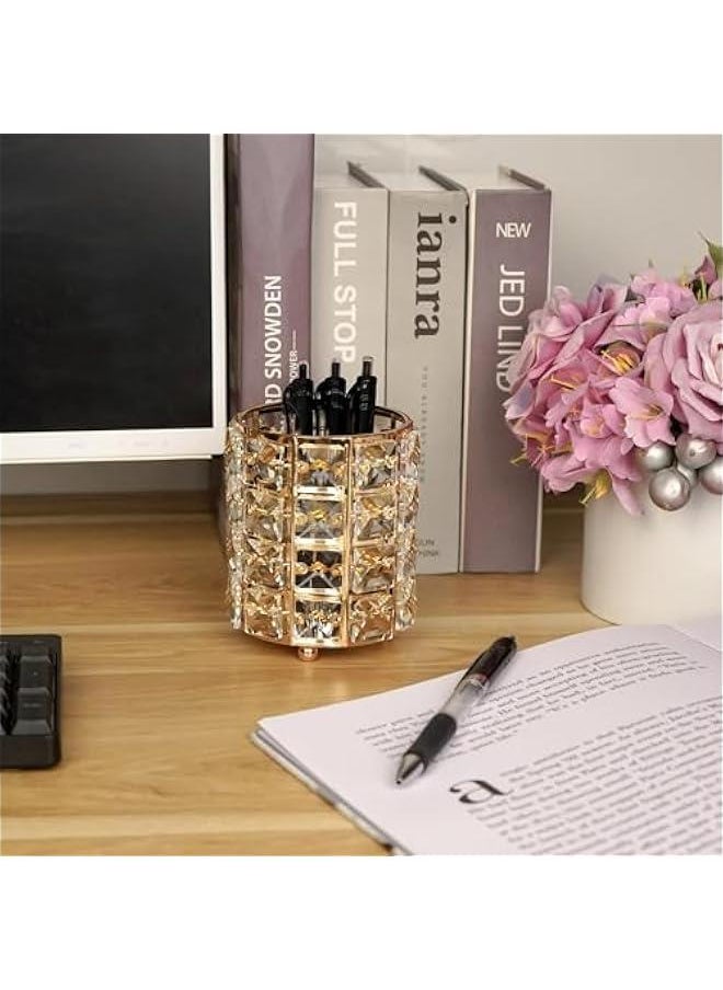 Crystal Cup Pen Holder, Multi Purpose Use Pen Holder, Pencil Pen Holder Desktop Organizers for Desk Office (Gold)