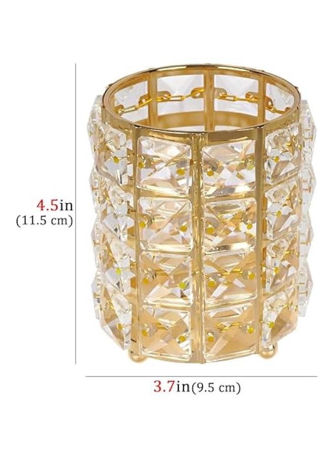 Crystal Cup Pen Holder, Multi Purpose Use Pen Holder, Pencil Pen Holder Desktop Organizers for Desk Office (Gold)