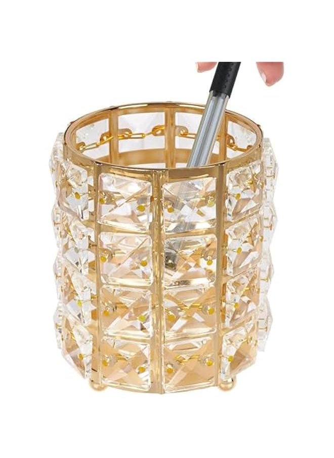 Crystal Cup Pen Holder, Multi Purpose Use Pen Holder, Pencil Pen Holder Desktop Organizers for Desk Office (Gold)