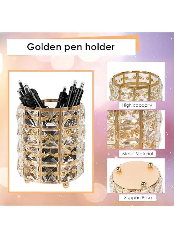 Crystal Cup Pen Holder, Multi Purpose Use Pen Holder, Pencil Pen Holder Desktop Organizers for Desk Office (Gold)