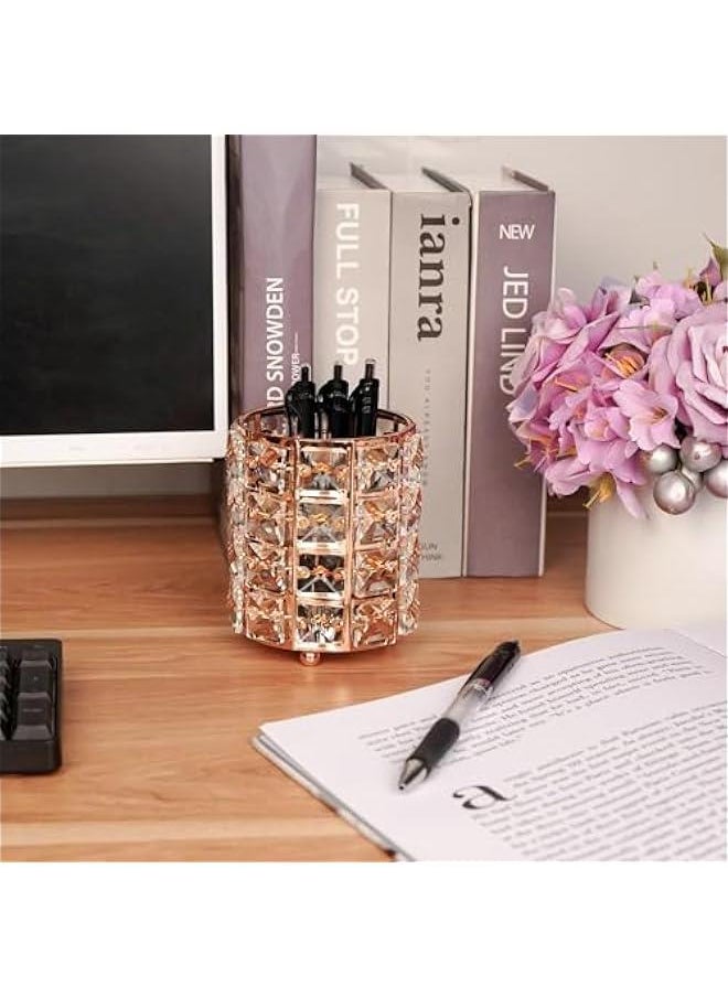 Crystal Cup Pen Holder, Multi Purpose Use Pen Holder, Pencil Pen Holder Desktop Organizers for Desk Office (Rose Gold)