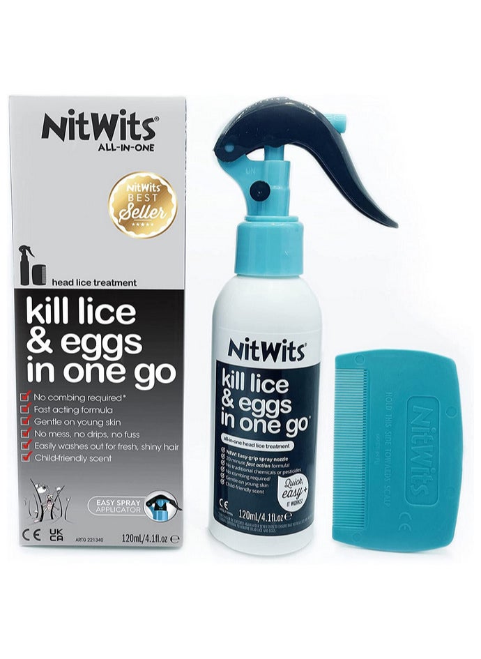 NitWits All-In-One Head Lice Treatment Spray 120ml With Comb