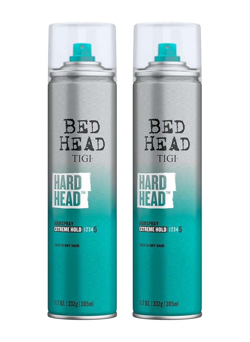 Hard Head Hairspray for Extra Strong Hold - For All Hair Types - With Instant Dry & Natural Shine - Use on Dry Hair - Premium Hair Care Products for Women & Men - 385ml (2 Pack)