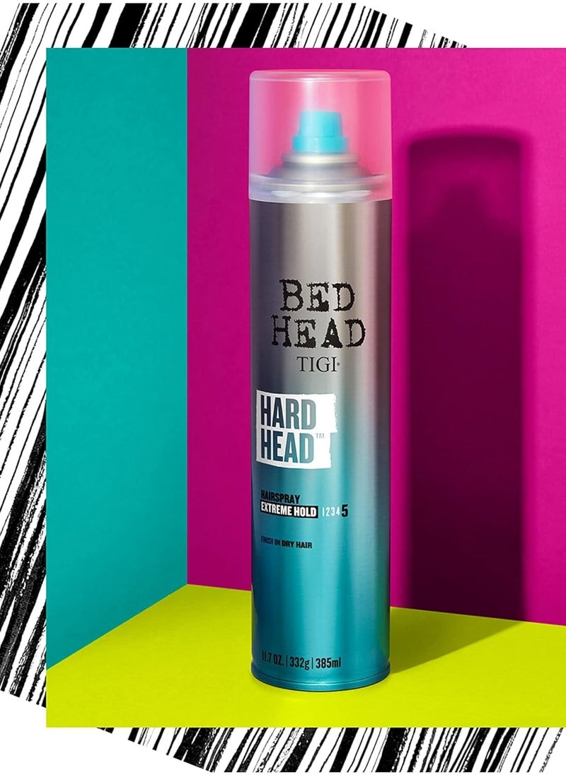 Hard Head Hairspray for Extra Strong Hold - For All Hair Types - With Instant Dry & Natural Shine - Use on Dry Hair - Premium Hair Care Products for Women & Men - 385ml (2 Pack)