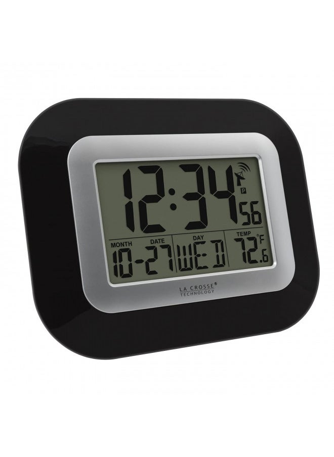 La Crosse Technology WT-8005U-B-INT WT-8005U-B Atomic Digital Wall Clock with Indoor Temperature, Black, 8.95