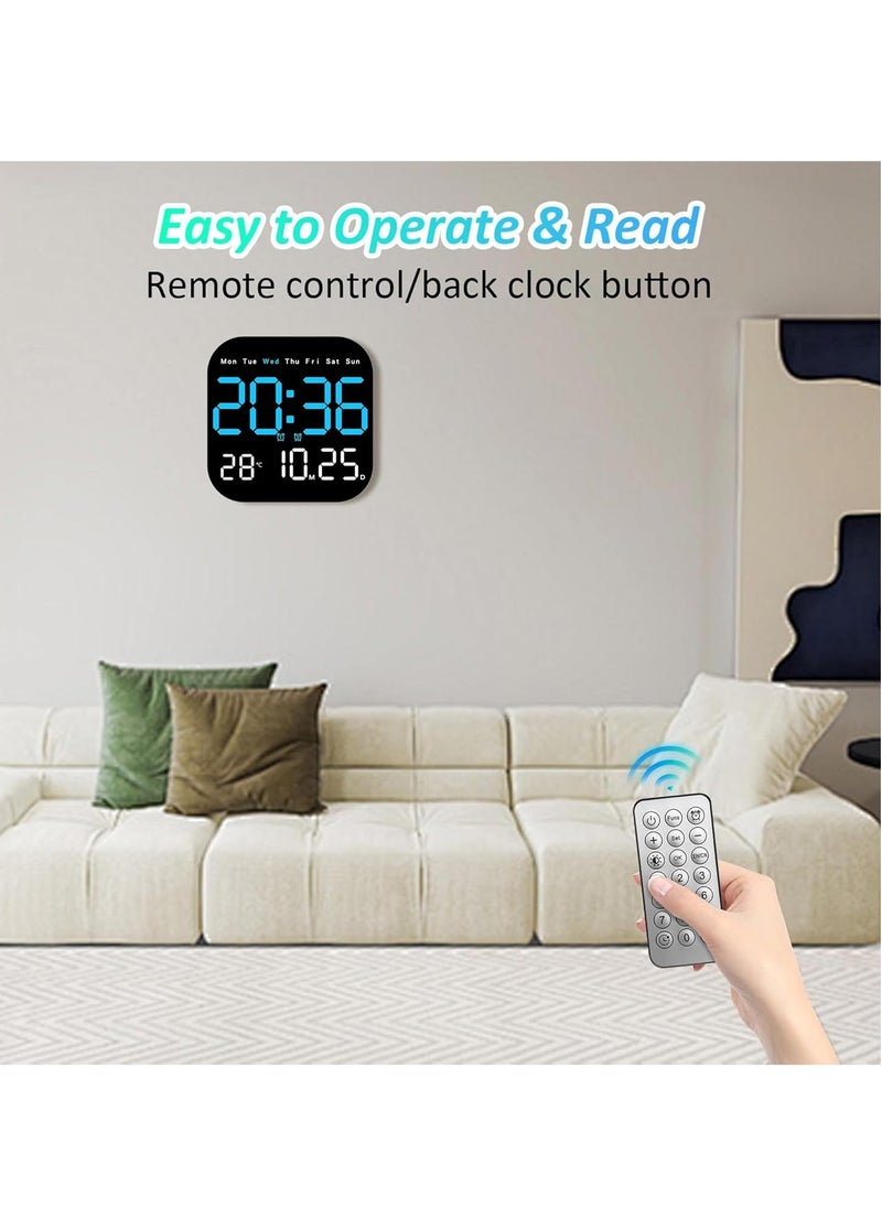 Digital Wall Clock, 10.5” LED Alarm Clock for Bedroom, with Remote Control,Date and Temperature,10 Level Brightness, Auto Dimming, for Living Room Office Gym Shop Decor