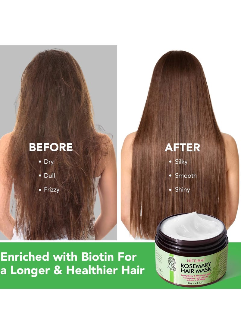 120g Rosemary Hair Mask for Hair Growth for Longer Silky Smooth Shiny Healthier Hair Strengthens Nourishes Hair Encourages Hair Growth with Rosemary and Biotin Rosemary Hair Oil Hair Mask