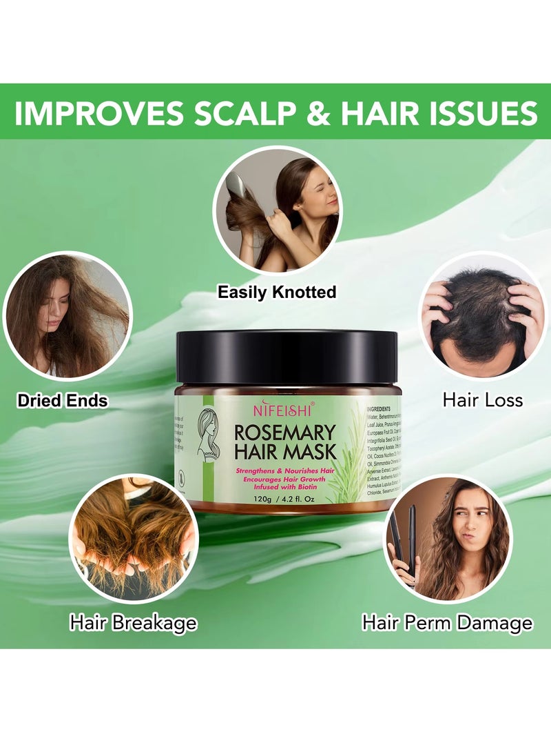 120g Rosemary Hair Mask for Hair Growth for Longer Silky Smooth Shiny Healthier Hair Strengthens Nourishes Hair Encourages Hair Growth with Rosemary and Biotin Rosemary Hair Oil Hair Mask