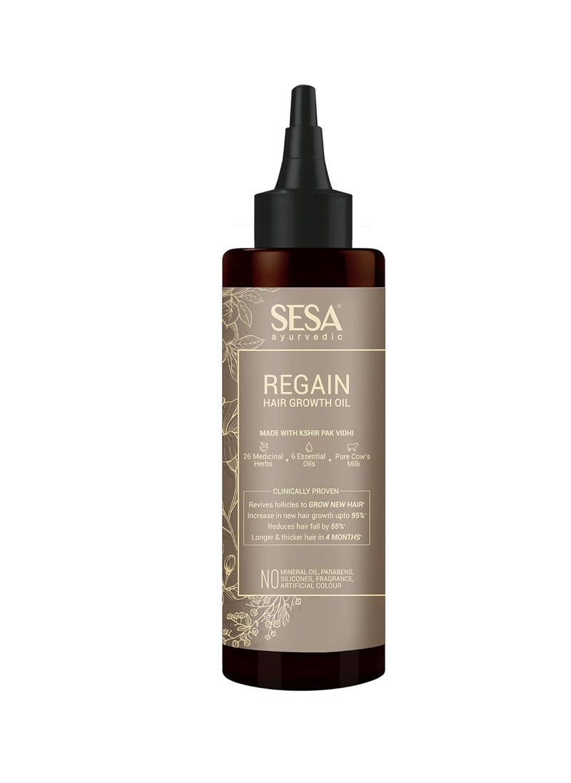 SESA Ayurvedic Regain 2 Step Hair Oil Growth Kit With 26 Herbs And 6 Essential Oils Promotes Hair Growth Help Reduces Hair Fall With Massager Natural Hair Oil For Women And Men, 100 Ml