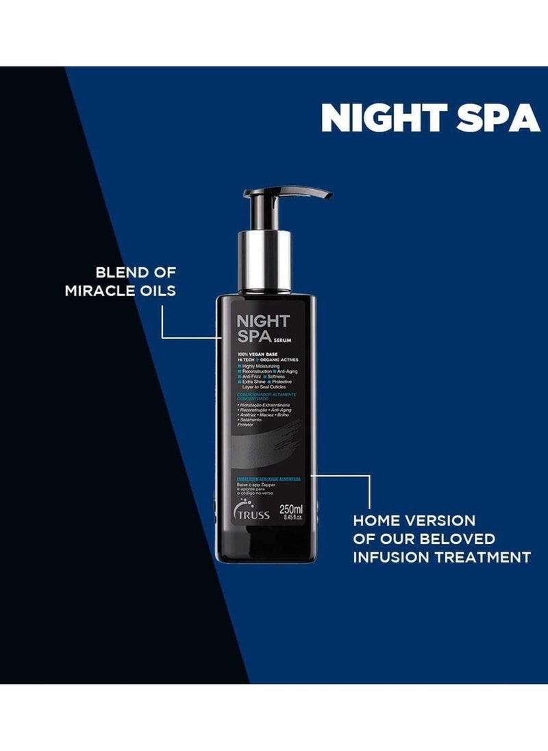 Truss Night Spa Serum - Intensive Hair Repair Leave-In Treatment (250ml) - Overnight Hydration & Frizz Control - Smooths & Strengthens Damaged Hair - Professional Salon Formula