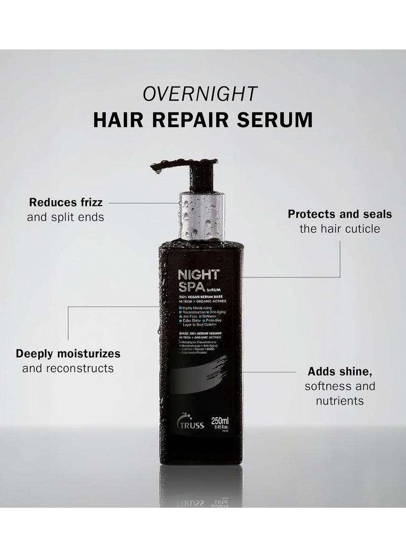 Truss Night Spa Serum - Intensive Hair Repair Leave-In Treatment (250ml) - Overnight Hydration & Frizz Control - Smooths & Strengthens Damaged Hair - Professional Salon Formula