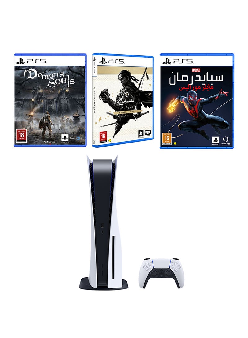 PlayStation 5 Console With 3 Games (Ghost of Tsushima, Spider-Man: Miles Morales, and Demon's Souls)