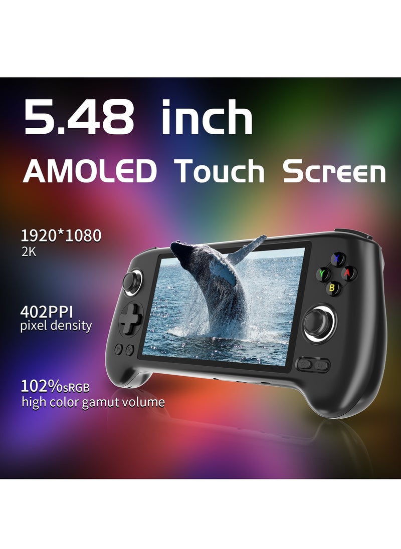 RG556 Handheld Game Console Unisoc T820 Android 13 5.48 inch AMOLED Screen 5500mAh WIFI Bluetooth Retro Video Players (Black 128G)