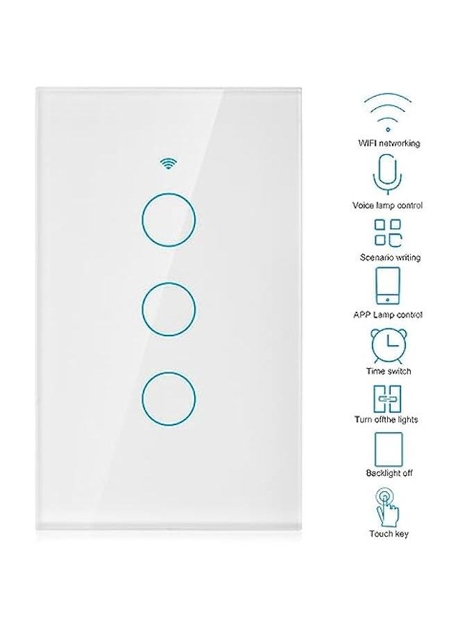 Switch, Remote Switch with Highly Sensitive Touch Keys, Suitable for Google, SIRI Voice Control, 3 Way AC(White)