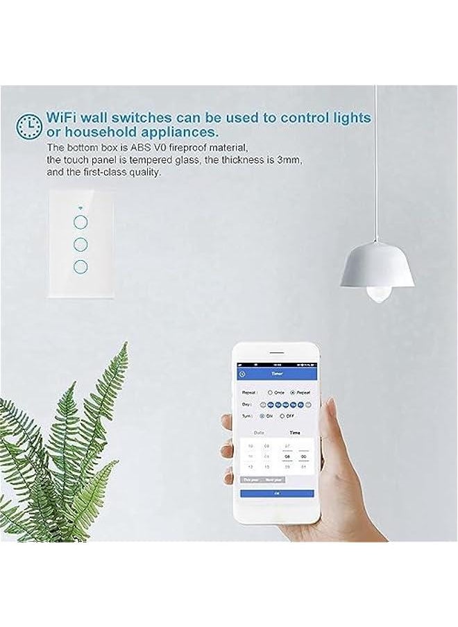 Switch, Remote Switch with Highly Sensitive Touch Keys, Suitable for Google, SIRI Voice Control, 3 Way AC(White)