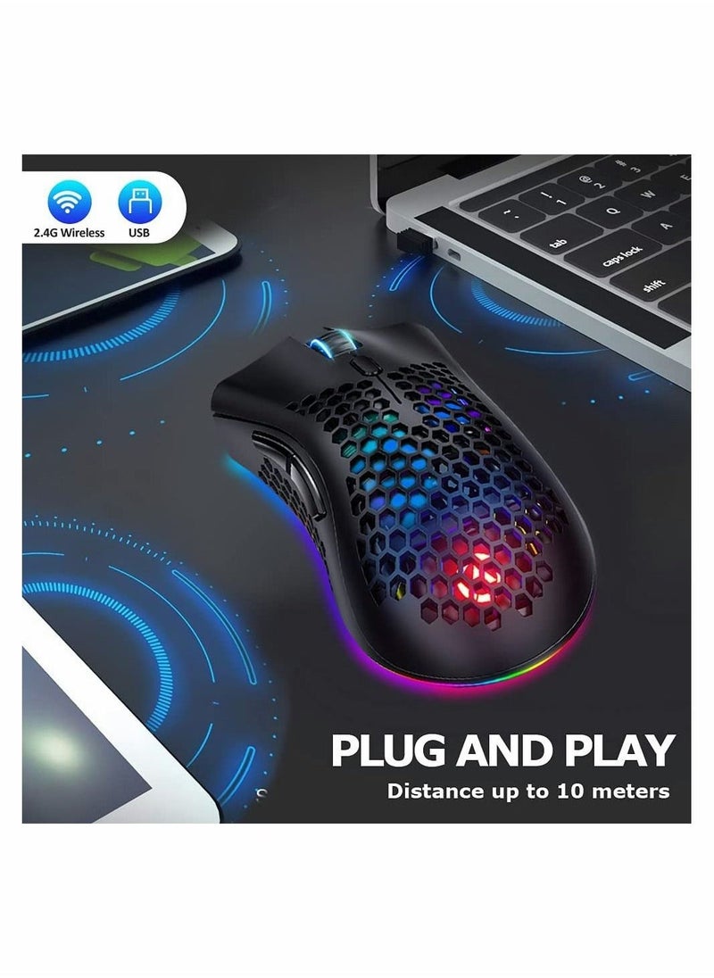 Wireless Gaming Mouse, Gaming Mice with Honeycomb Shell, 7 Sensitive Buttons, RGB Backlight, 3 Adjustable DPI, Ergonomic USB Optical Wireless Mouse for Laptop, PC, Computer, MacBook