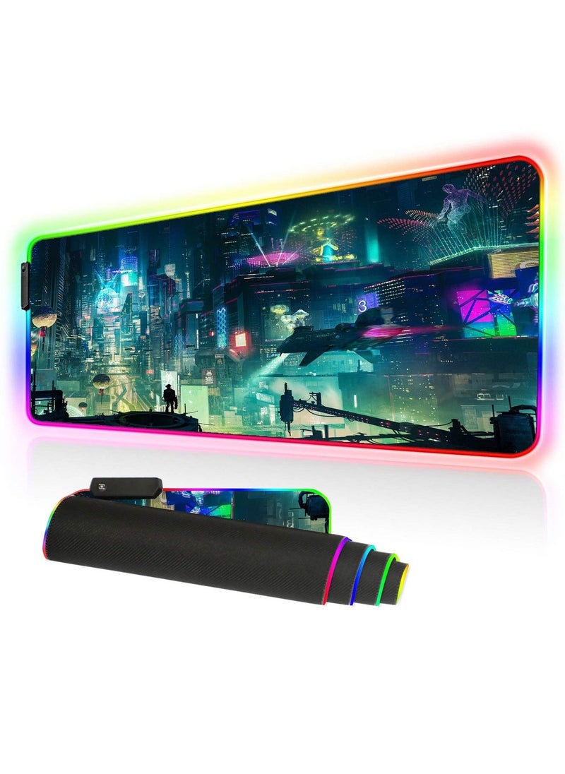 RGB Gaming Mouse Pad - Transform Your Gaming Experience, 9 Lighting Modes, Anti-Slip Waterproof Surface, Large Extended Mouse Mat (31.5 x 11.8 Inch, Cyber City)