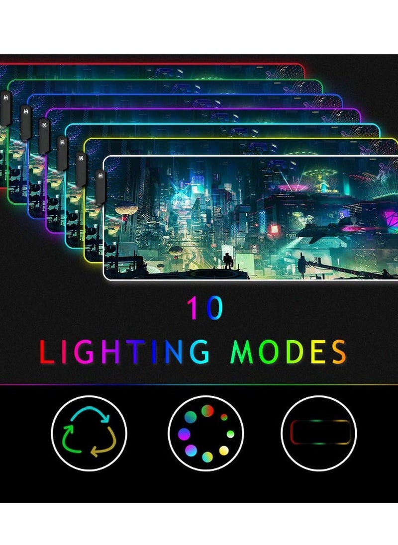 RGB Gaming Mouse Pad - Transform Your Gaming Experience, 9 Lighting Modes, Anti-Slip Waterproof Surface, Large Extended Mouse Mat (31.5 x 11.8 Inch, Cyber City)