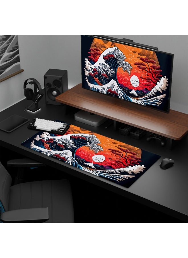 40x90x0.2cm Gaming Mouse Pad - Non-Slip, Durable, 3D Printed Ocean Waves Design