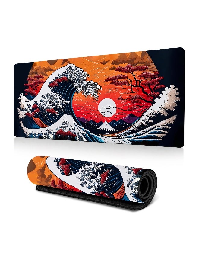 40x90x0.2cm Gaming Mouse Pad - Non-Slip, Durable, 3D Printed Ocean Waves Design