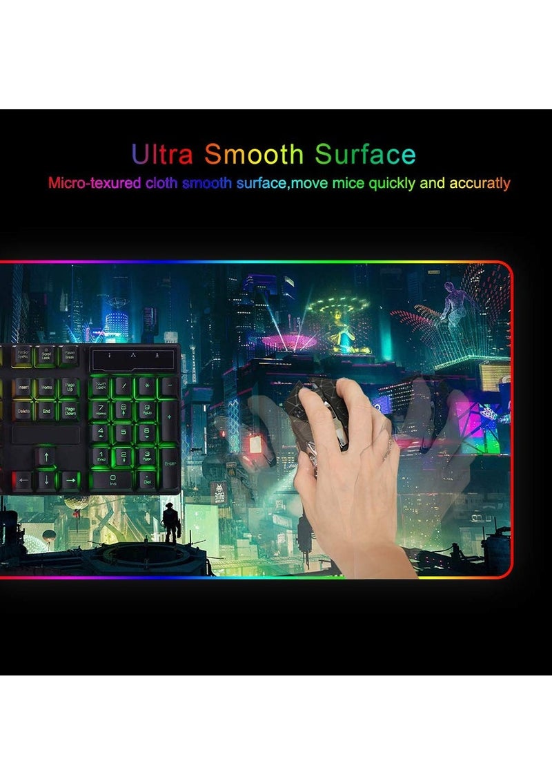 RGB Gaming Mouse Pad - Transform Your Gaming Experience, 9 Lighting Modes, Anti-Slip Waterproof Surface, Large Extended Mouse Mat (31.5 x 11.8 Inch, Cyber City)