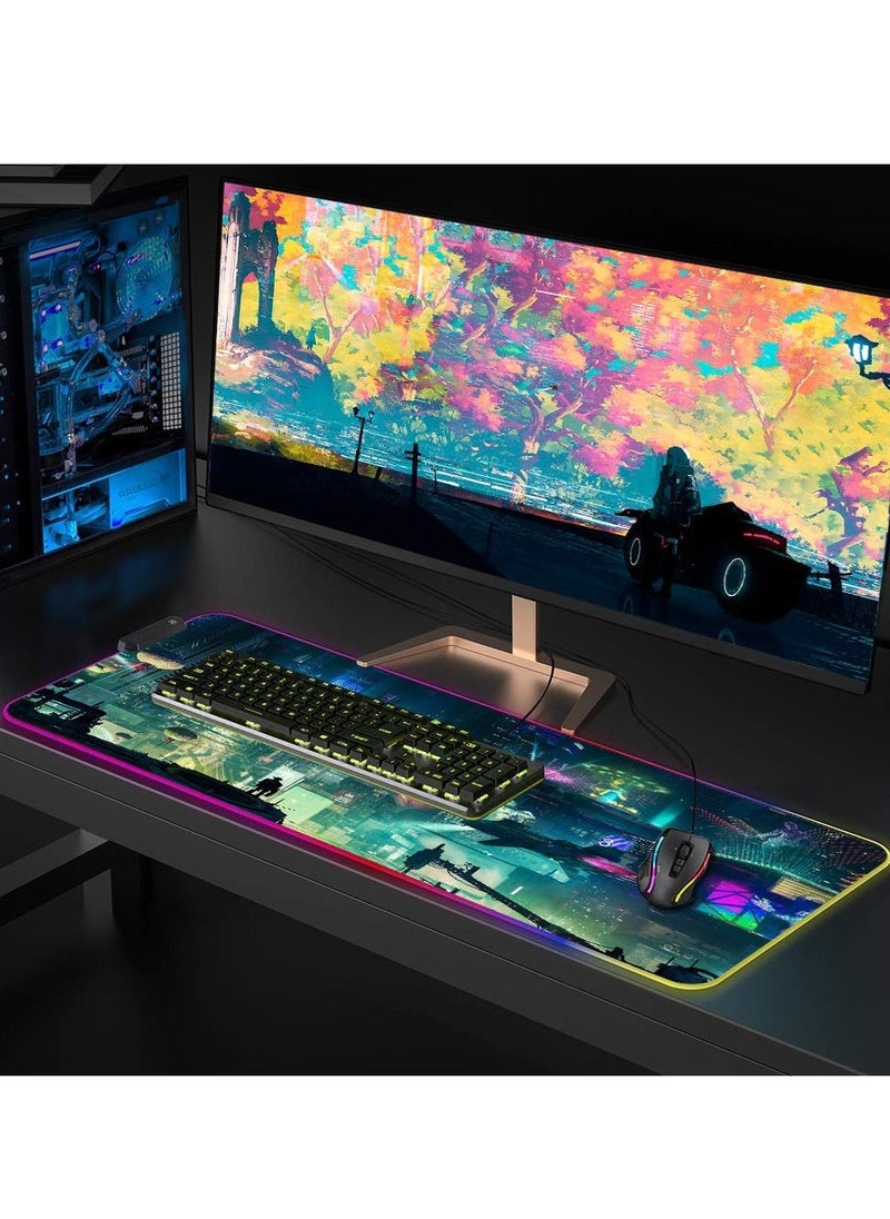 RGB Gaming Mouse Pad - Transform Your Gaming Experience, 9 Lighting Modes, Anti-Slip Waterproof Surface, Large Extended Mouse Mat (31.5 x 11.8 Inch, Cyber City)