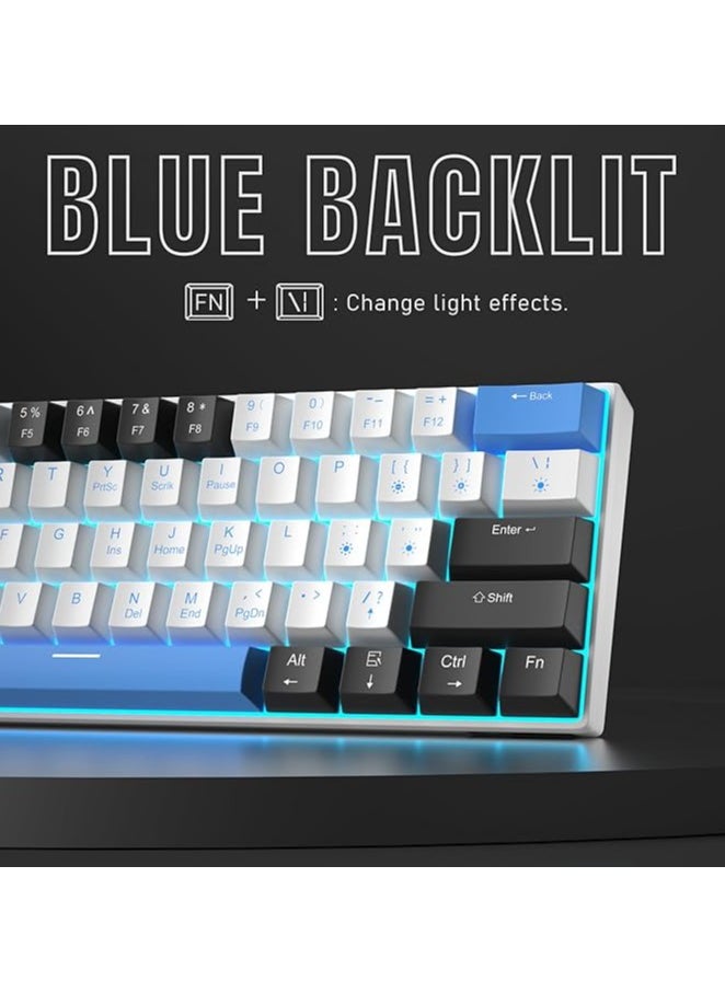 60% Mechanical Gaming Keyboard,Mixed Color Keycaps Gaming Keyboard with Brown Switches, Detachable Type-C Cable Mini Keyboard with Blue LED Light for PC/Laptop