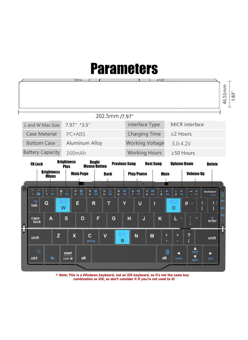 Foldable Bluetooth Keyboard, with Magnetic Stand, Aluminum Alloy Mini Quiet Folding Keyboard, Portable Lightweight Travel Keyboard, Rechargeable Pocket Portable Keyboard for Tablet, Phones