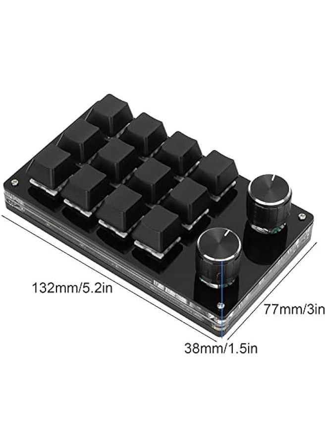 One Handed Mechanical Keyboard 12 Key RGB Gaming Keyboard DIY Programmable Keypad for Office Gaming Lab(Full Black)