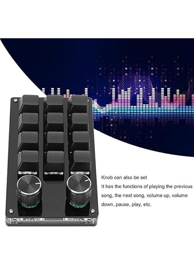 One Handed Mechanical Keyboard 12 Key RGB Gaming Keyboard DIY Programmable Keypad for Office Gaming Lab(Full Black)