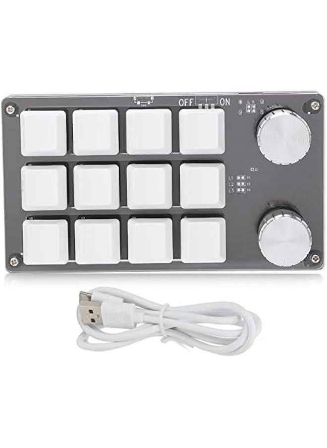 One Handed Mechanical Keyboard 12 Key RGB Gaming Keyboard DIY Programmable Keypad for Office Gaming Lab(Black White)