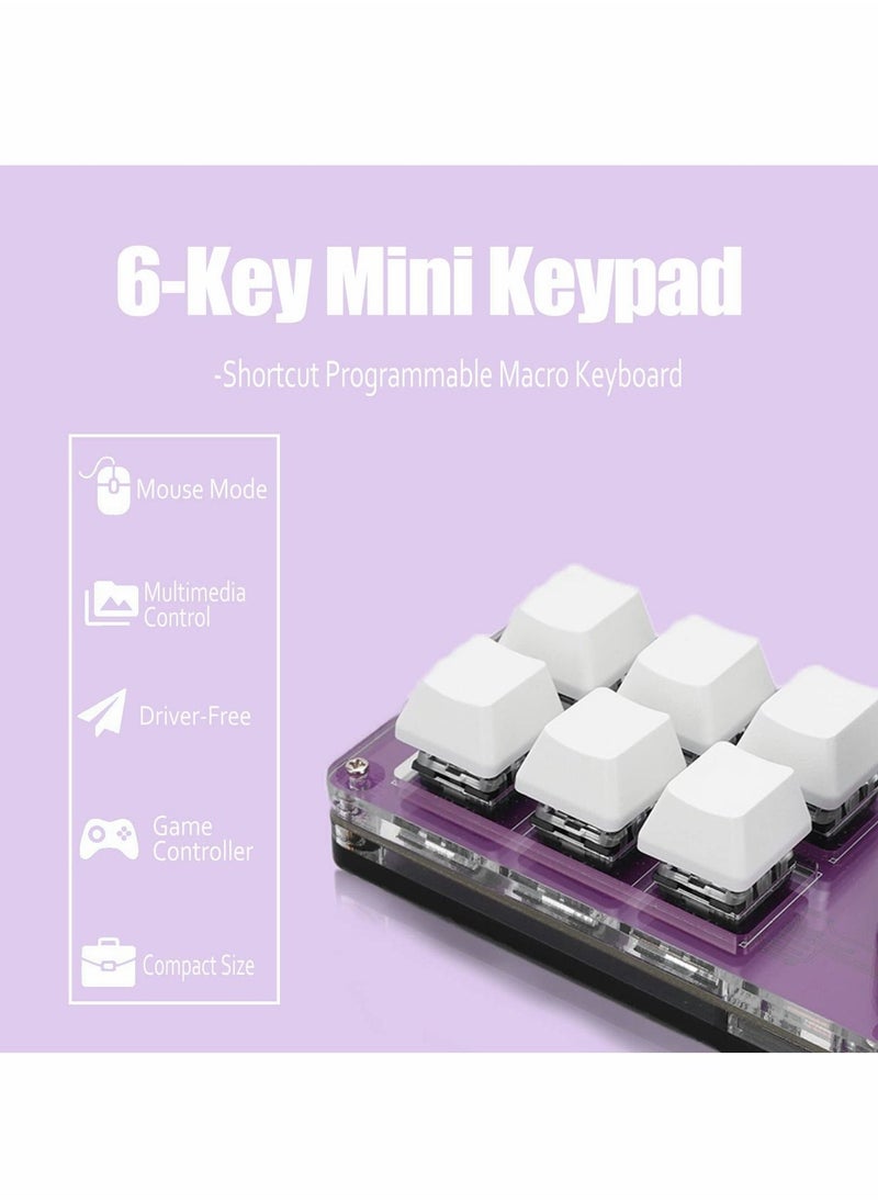 Mini Keypad One Handed Mechanical Gaming Keyboard, Multifunctional Shortcut Programmable Macro Keyboard, with Knob, Plug and Play, for Windows, for Vista, for Linux, for Macos (6-Key)