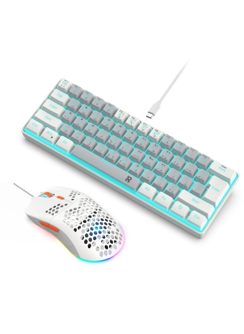 Arabic 60% Wired Gaming Keyboard Mouse Combo,RGB Gaming Mice Ergonomic Ultralight 8000DPI Optical Sensor,61 Keys RGB Backlit Gaming Keyboard,Ultra-Compact Mini Waterproof Keyboard for PC Computer Gamer
