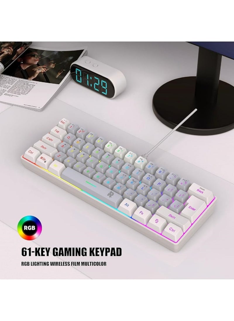 Arabic 60% Wired Gaming Keyboard Mouse Combo,RGB Gaming Mice Ergonomic Ultralight 8000DPI Optical Sensor,61 Keys RGB Backlit Gaming Keyboard,Ultra-Compact Mini Waterproof Keyboard for PC Computer Gamer