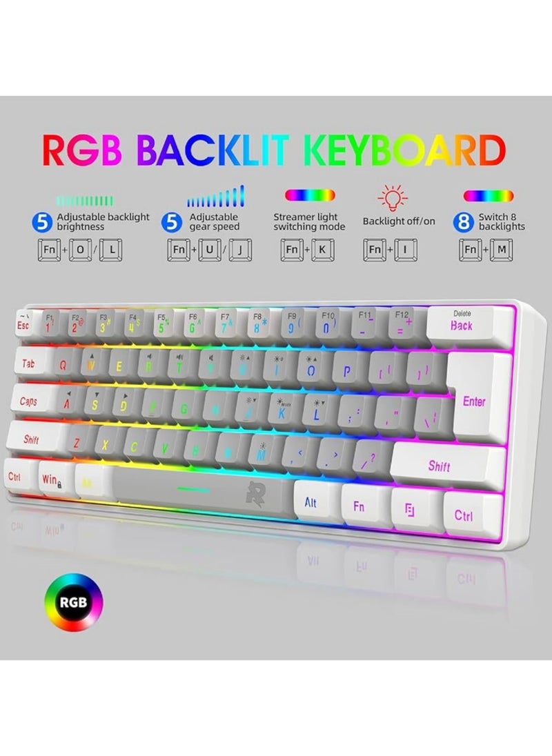 Arabic 60% Wired Gaming Keyboard Mouse Combo,RGB Gaming Mice Ergonomic Ultralight 8000DPI Optical Sensor,61 Keys RGB Backlit Gaming Keyboard,Ultra-Compact Mini Waterproof Keyboard for PC Computer Gamer