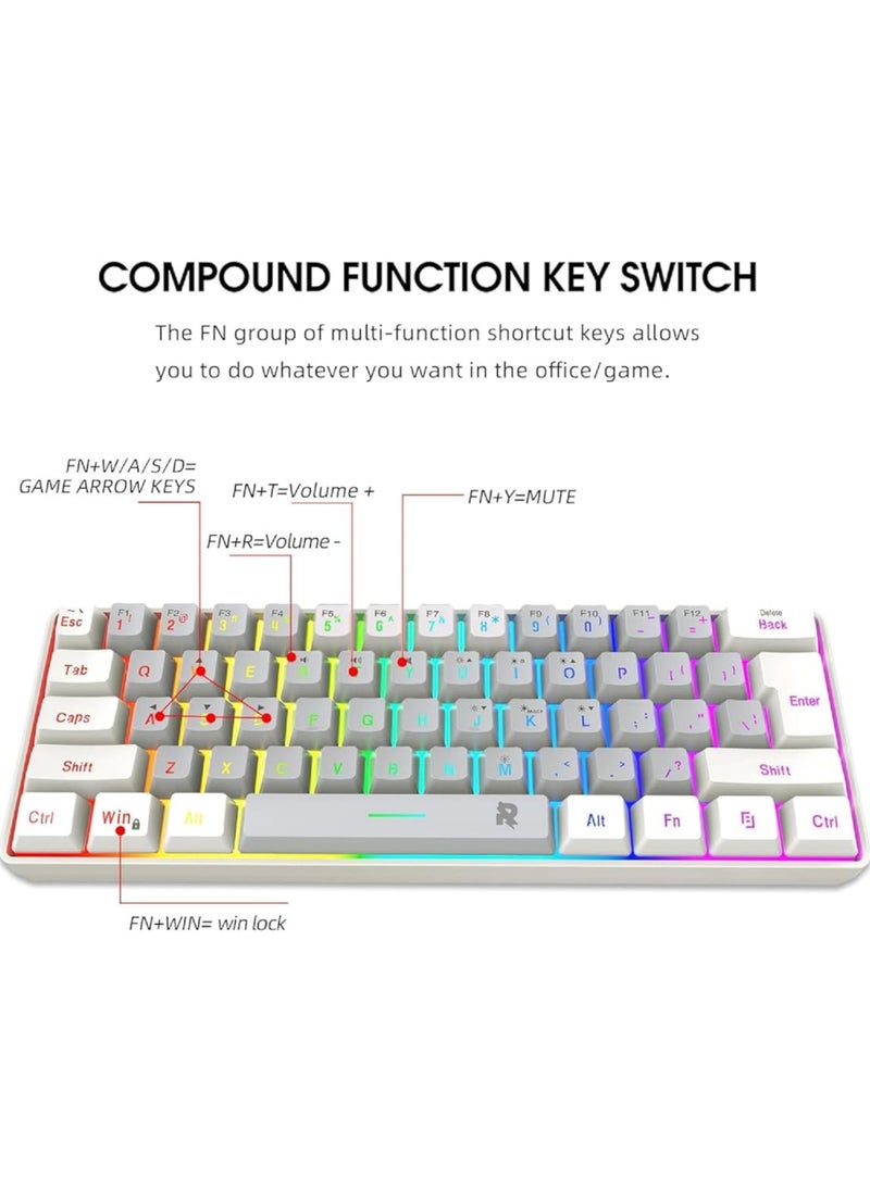 Arabic 60% Wired Gaming Keyboard Mouse Combo,RGB Gaming Mice Ergonomic Ultralight 8000DPI Optical Sensor,61 Keys RGB Backlit Gaming Keyboard,Ultra-Compact Mini Waterproof Keyboard for PC Computer Gamer